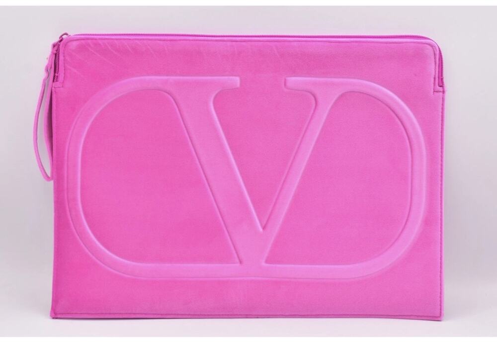 Valentino Beauty Hot Pink Velvet Laptop Sleeve Case Bag GWP New 14" x 11" Soft